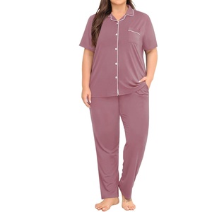 Ensemble de pyjamas peignés à manches courtes pour femmes respirant doux vêtements de nuit à séchage rapide pour l'automne ODM grande taille solide exportation BD - Product Image 5