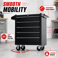 Coffre à outils métallique portable de qualité supérieure à 5 tiroirs verrouillables pour atelier de réparation automobile, garage, atelier industriel