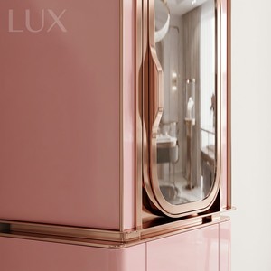 ตู้โชว์เครื่องประดับกระจกสีชมพูสไตล์โมเดิร์น LUX พร้อมไฟ LED ประตูกระจกเงา ตู้โชว์สินค้าแบบคีออส - Product Image 6