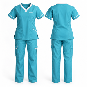 Conjunto de Uniforme Médico Personalizado para Mujer, Top con Cuello en V Color Verde Azulado, Pantalones Cargo, Uniformes de Hospital, Tela de Poliéster Tejida - Product Image 1