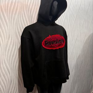 Heavy weight <b>black</b> 100% cotton <b>fleece</b> distress embroidery patch work oversized hoodie manufacturers Urban Productions customized - Product Image 4