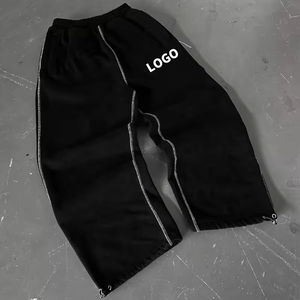 <b>Vintage</b> Distressed French Terry <b>Trousers</b> for Men Lightweight Acid Wash Flare Sweatpants Drawstrings Straight Curved Stripes - Product Image 2