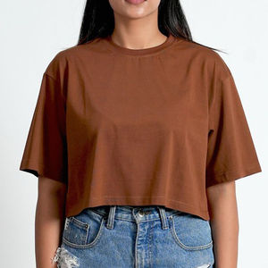 Haut court de yoga à manches courtes à carreaux d'été imprimé de logo personnalisé pour femmes coupe ample surdimensionnée - Product Image 6