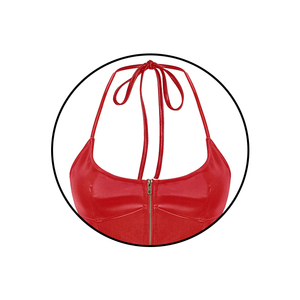 Haute qualité rouge en cuir haut court femmes creux dos nu Camisole été gilet mode Club fête porter débardeurs - Product Image 3