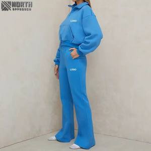 Survêtement d'hiver personnalisé pour hommes, sweat-shirt avec fermeture éclair, passepoil réfléchissant, pantalon de jogging, ensemble de vêtements de sport OEM, 100% coton, capuche respirant - Product Image 3