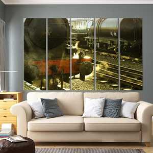 Impresión en lienzo de tren de vapor moderno: elegante obra de arte de locomotora para decoración del hogar, 5P: estirado sobre lienzo - Product Image 1