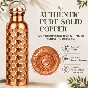 Bouteille d'eau en cuivre écologique Divris, motif hexagonal, portable, pour les voyages, avec poignée, design classique - Product Image 2