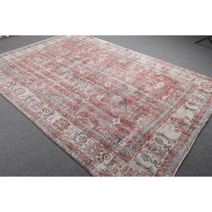 พรมวินเทจขนาด 6.8x10 ฟุต, พรมตุรกีขนาดใหญ่, พรมขนสัตว์สีแดงลายอิคัต - Product Image 2