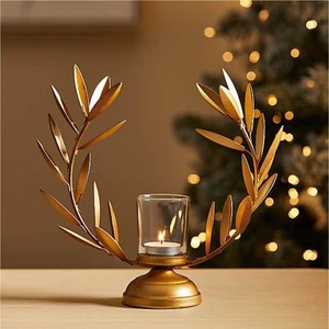 Porte-bougie suspendu en métal doré nordique en forme de feuille de fougère, pour bougie conique/bougie chauffe-plat, pour décoration intérieure, mariage, Noël, vente en gros - Product Image 6