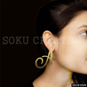 Trendy Gold Plated Cursiva a Stud Style Push Back Pendientes Latón Christian Religioso para Aniversario SKU6549 - Product Image 3