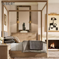 WBERT lit américain cadre en bois massif chêne européen vintage fait vieux lit gigogne 1.8m chambre lit double à baldaquin