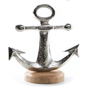 Ancre de fabrication fiable pour décoration de 22 cm en métal et bois, cadeau d'anniversaire, de départ, de mariage, argentée, maritime - Product Image 1