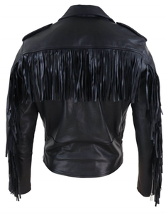 Chaqueta negra con flecos de cuero auténtico para hombre, chaqueta de motorista de carreras de estilo Regular, forro transpirable de invierno de cuero de alta calidad Premium - Product Image 6