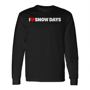 เสื้อยืดแขนยาว I Love Snow Days สีดำ คอกลม ขนาดกลาง สำหรับผู้ใหญ่ ทั้งชายและหญิง - Product Image 3