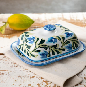 Ornate multi-color floral ceramic butter dish, available at wholesale prices, ceramic butter dish - Product Image 6