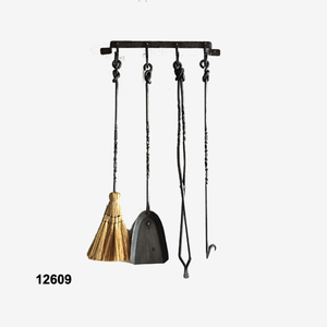 Hand Forged <b>Wall</b> <b>Mounted</b> <b>Fireplace</b> Tool Set Heavy Duty, Fire Set with Poker, Shovel, Tongs, Brush, Stand for Indoor & Outdoor - Product Image 1