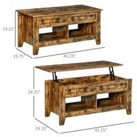 Table basse relevable avec compartiment de rangement caché et étagères ouvertes, table relevable pour salon