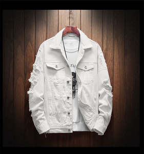 Veste Detroit en denim blanc en coton pour hommes de haute qualité, fermeture éclair complète, personnalisée, vintage, denim délavé à l'acide, veste College Detroit - Product Image 3