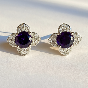 Wholesale 925 Sterling Silver <b>Amethyst</b> CZ Floral <b>Stud</b> <b>Earrings</b> Trendy Gemstone Jewelry Women's Engagement Wedding Party Gift - Product Image 1
