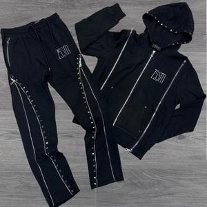 Custom Man Sweatsuit Rhinestone Rivet Tracksuit <b>Detachable</b> <b>Sleeve</b> Zip up Hoodie and Zip Flare Sweatpants Set Tracksuit 2025 - Product Image 6