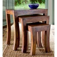Ensemble de tables gigognes en bois Pindel Handicraft Designer, 3 tables basses écologiques modernes avec rangement, faciles à nettoyer, meubles de salon
