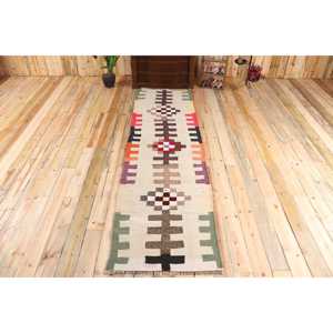 พรมวินเทจตุรกี ขนาด 2.8x10.5 ฟุต (84x320 ซม.) ลายพืชและต้นไม้สีเขียว - Product Image 1