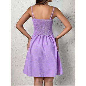 Robe d'été courte à pois froncée pour femme Jane's - Robe trapèze à fines bretelles pour un look décontracté estival - Product Image 5