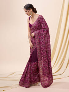 Trendmalls, Sari bordado de seda Vichitra para mujer con pieza de blusa sin costuras (), ropa india y pakistaní - Product Image 2