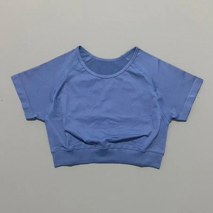 Haut court femmes à manches courtes Yoga haut chemises léger Gym haut court sans couture sport chemise cyclisme respirant - Product Image 4