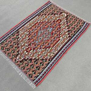 Turkish Small Rug, 2.6x3.7 ft Vintage Rug, <b>Red</b> Kilim <b>Wool</b> Rug - Product Image 2