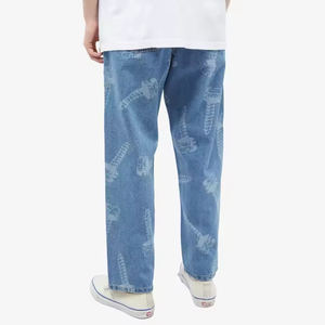 Derniers jeans baggy délavés à la pierre en coton pour hommes logo personnalisé imprimé au laser respirant léger poches avant plates - Product Image 3