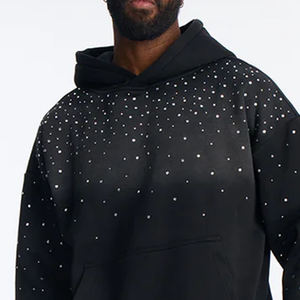 <b>Men</b> High Quality Rhinestones <b>Oversized</b> <b>Hoodie</b> With Kangaroo Pockets & Zipper Closure Customized Pullover Design Heavyweight <b>Men</b> - Product Image 2