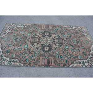 Rug, 4.4x7.9 ft Vintage Rug, <b>Brown</b> Floral Rug <b>Wool</b> - Product Image 3