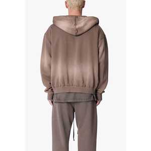 Sweat à capuche zippé décontracté en molleton 100 % coton délavé avec poche kangourou - Product Image 1