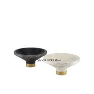 Juego de 2 cuencos de forma redonda de mármol blanco de calidad lujosa con base de textura martillada de metal chapado en oro del fabricante indio - Product Image 3