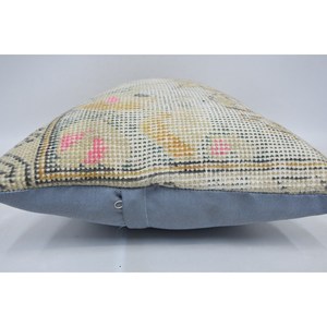 Beige Wool Kantha Patchwork Toile <b>Pillow</b> 16x24 Inch Floral Embroidered Vintage Accent <b>Pillow</b> for Sofa Decor - Product Image 5