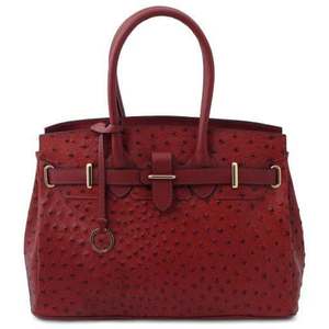 Bolso Tote Clásico de Cuero Genuino con Textura de Avestruz, Cierre de Hebilla, Bolso de Mano para Mujer, Uso Diario, Dos Asas, Duradero - Product Image 2