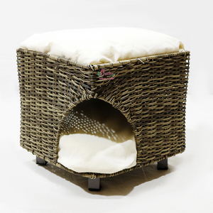 Artex Dong Thap-Casa de mimbre sintético para mascotas, cubo y acogedora cama para perros y gatos, otomana - Product Image 2