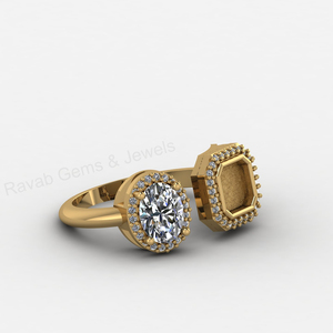 Bague ajustable en argent massif 925 et or 18 carats, avec monture vierge octogonale 8 mm et ovale 6x8 mm, pour sertissage de zircone cubique et remplissage de résine DIY, pour la création de bijoux - Product Image 3