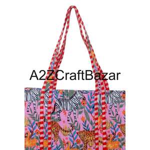 Bolsa de Mano de Algodón Hecha a Mano Ecológica para Mujer, Estilo Bohemio con Estampado de Bloques Acolchados, para Compras y Uso Diario - Product Image 3