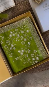 Premium Tibby Silk Saree with Digital Print & Elegant <b>Sequin</b> Embroidery with Handcrafted Digital Print & Embellishments - Product Image 6