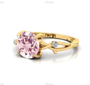 แหวนเพชรแท้มอร์แกไนท์สีเหลืองทอง14K แหวนหมั้นเพชรแท้ดีไซน์อินฟินิตี้ใหม่ของขวัญแหวนทองสำหรับเธอ - Product Image 5