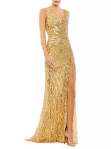 Elegante con cuentas de lentejuelas Aline vestido de noche de lujo Formal vestido de baile largo con mangas para la víspera de fiesta y fiestas de graduación hermoso - Product Image 2