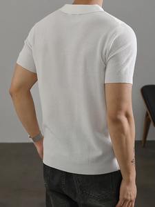 Punto Vintage con Cremallera para Hombre, Camisa Polo con Cuello Vuelto, 100% Algodón, Manga Corta, Color Sólido, Informal, Primavera y Verano - Product Image 2