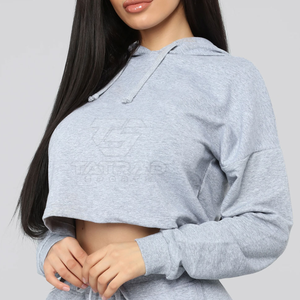 Servicio OEM, MOQ Bajo, Tops Cortos con Capucha para Mujer, Transpirables, Estampados, con Logotipo Personalizado, 100% Algodón, Ropa Urbana - Product Image 6