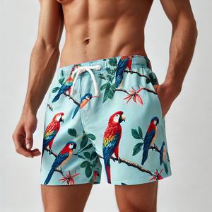 2024 personnalisé OEM impression par transfert de chaleur motif floral toile couleur unie Polyester Shorts hommes 100% coton haute rue en vrac - Product Image 4