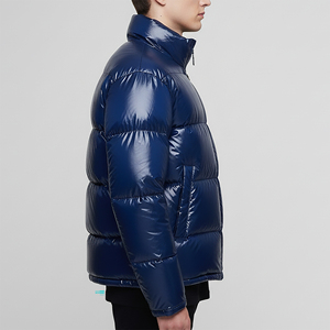 Veste bomber en nylon brillant tendance pour homme, fermeture éclair, col rabattu, logo imprimé personnalisé sur le devant, imperméable, coupe-vent, hiver - Product Image 3