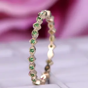 녹색 지르콘 스톤 클래식 디자인 로즈 골드 도금 미니멀리스트 약혼 웨딩 밴드 패션 보석 반지 도매