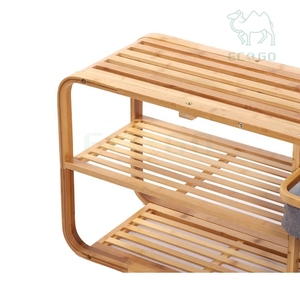 <span class=keywords><strong>Banc</strong></span> de rangement en bambou naturel pour couloir avec panier à <span class=keywords><strong>linge</strong></span> et étagères à chaussures pour la maison - Product Image 4