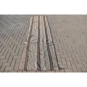 Alfombra turca Vintage moderna de 3x10,8 pies, diseño de retazos blanco y marrón, tejido de yute de lana clásico para sala de estar, pasillo, respaldo de látex - Product Image 1